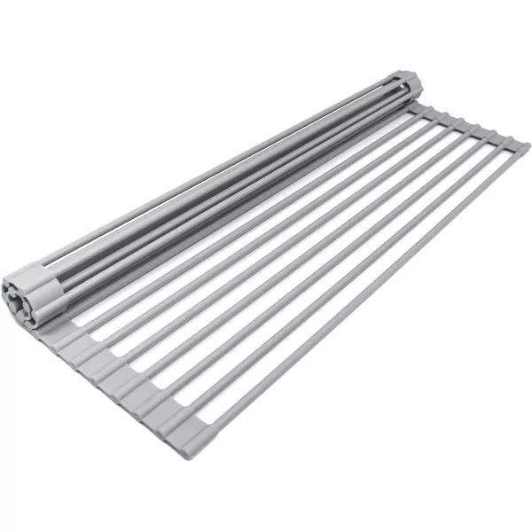 imageSorbus RollUp Dish Drying Rack Large 205 X 13quot Over The Sink Drying Mat Multipurpose Dish Drainer  Fruits and Vegetable Rinser  Durable Silicone Covered Stainless Steel Warm Gray