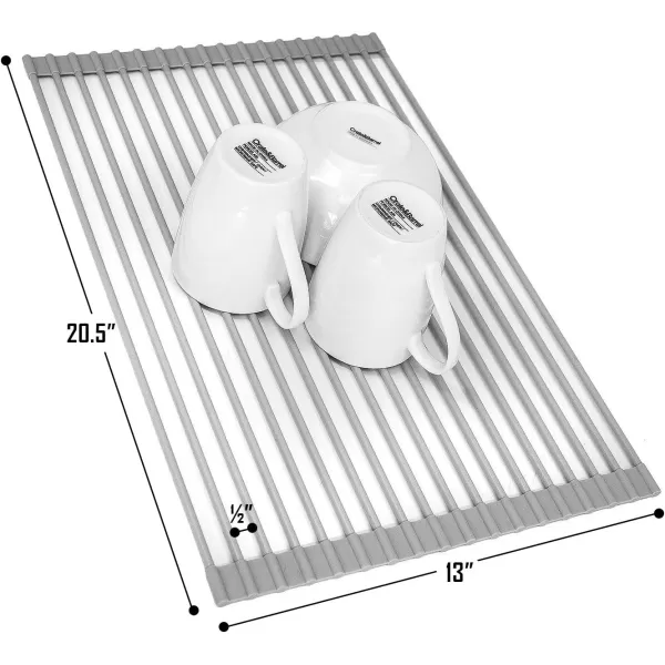 imageSorbus RollUp Dish Drying Rack Large 205 X 13quot Over The Sink Drying Mat Multipurpose Dish Drainer  Fruits and Vegetable Rinser  Durable Silicone Covered Stainless Steel Warm Gray