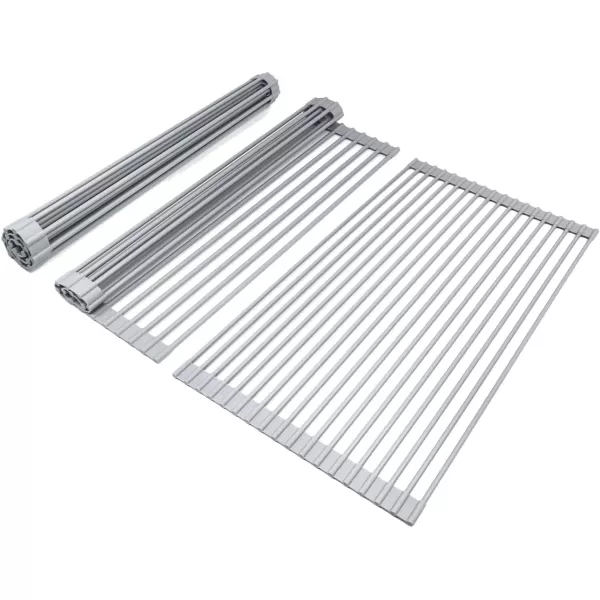 imageSorbus RollUp Dish Drying Rack Large 205 X 13quot Over The Sink Drying Mat Multipurpose Dish Drainer  Fruits and Vegetable Rinser  Durable Silicone Covered Stainless Steel Warm Gray