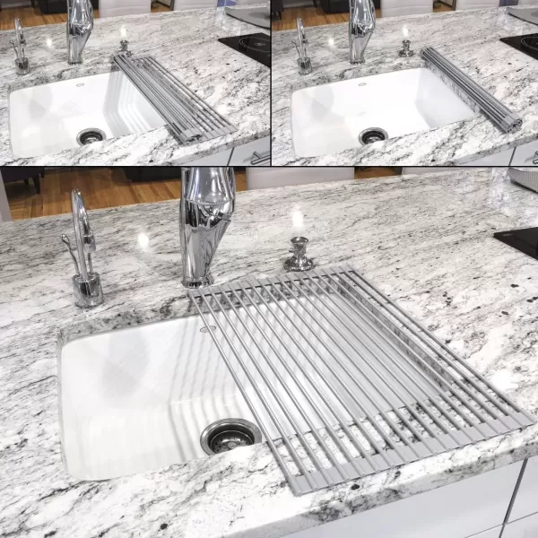imageSorbus RollUp Dish Drying Rack Large 205 X 13quot Over The Sink Drying Mat Multipurpose Dish Drainer  Fruits and Vegetable Rinser  Durable Silicone Covered Stainless Steel Warm Gray