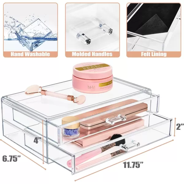 imageSorbus Stackable Acrylic Drawers  1 Clear Storage Drawers for Organizing Make up Palettes Nail Hair Accessories Cosmetics ampamp Beauty Supplies  1175quotW Makeup Organizer for Vanity Bathroom Organizer2 Drawer