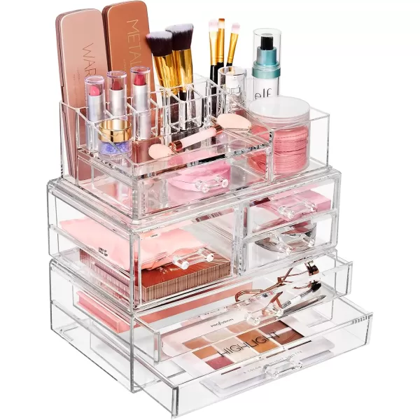imageSorbus Stackable Acrylic Drawers  1 Clear Storage Drawers for Organizing Make up Palettes Nail Hair Accessories Cosmetics ampamp Beauty Supplies  1175quotW Makeup Organizer for Vanity Bathroom Organizer3piece Top Set