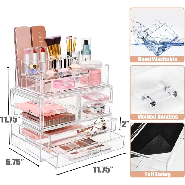 imageSorbus Stackable Acrylic Drawers  1 Clear Storage Drawers for Organizing Make up Palettes Nail Hair Accessories Cosmetics ampamp Beauty Supplies  1175quotW Makeup Organizer for Vanity Bathroom Organizer3piece Top Set