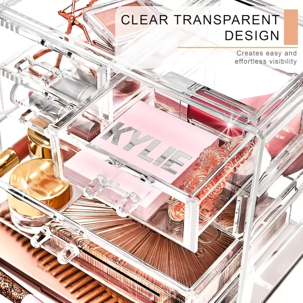 imageSorbus Stackable Acrylic Drawers  1 Clear Storage Drawers for Organizing Make up Palettes Nail Hair Accessories Cosmetics ampamp Beauty Supplies  1175quotW Makeup Organizer for Vanity Bathroom OrganizerClassic