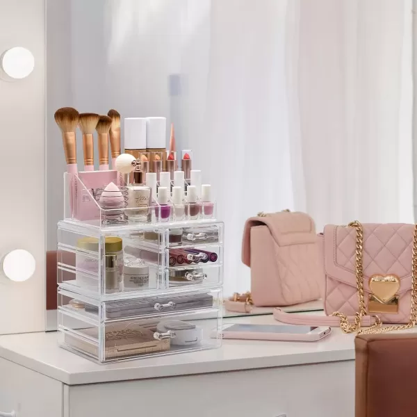 imageSorbus Stackable Acrylic Drawers  1 Clear Storage Drawers for Organizing Make up Palettes Nail Hair Accessories Cosmetics ampamp Beauty Supplies  1175quotW Makeup Organizer for Vanity Bathroom OrganizerModular Case