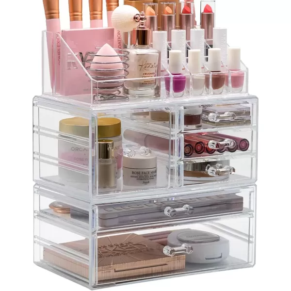 imageSorbus Stackable Acrylic Drawers  1 Clear Storage Drawers for Organizing Make up Palettes Nail Hair Accessories Cosmetics ampamp Beauty Supplies  1175quotW Makeup Organizer for Vanity Bathroom OrganizerModular Case
