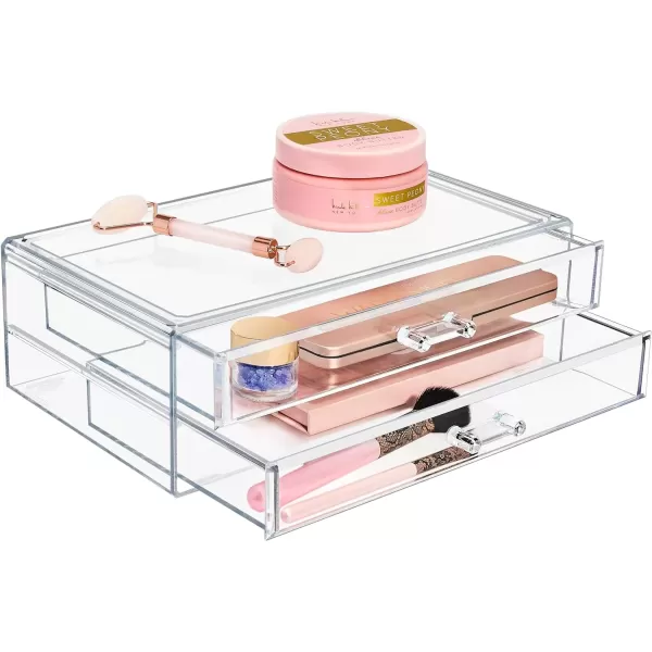 imageSorbus Stackable Acrylic Drawers  1 Clear Storage Drawers for Organizing Make up Palettes Nail Hair Accessories Cosmetics ampamp Beauty Supplies  1175quotW Makeup Organizer for Vanity Bathroom Organizer2 Drawer
