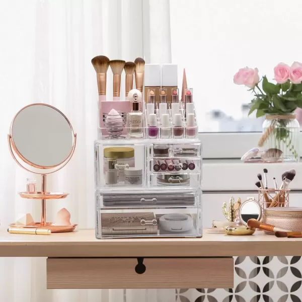 imageSorbus Stackable Acrylic Drawers  1 Clear Storage Drawers for Organizing Make up Palettes Nail Hair Accessories Cosmetics ampamp Beauty Supplies  1175quotW Makeup Organizer for Vanity Bathroom OrganizerModular Case