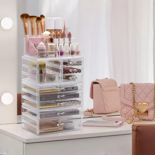 imageSorbus Stackable Acrylic Drawers  1 Clear Storage Drawers for Organizing Make up Palettes Nail Hair Accessories Cosmetics ampamp Beauty Supplies  1175quotW Makeup Organizer for Vanity Bathroom Organizer4piece