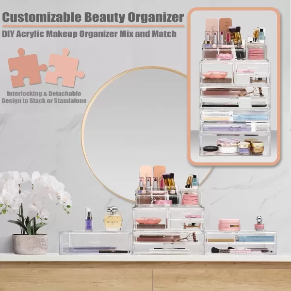 imageSorbus Stackable Acrylic Drawers  1 Clear Storage Drawers for Organizing Make up Palettes Nail Hair Accessories Cosmetics ampamp Beauty Supplies  1175quotW Makeup Organizer for Vanity Bathroom Organizer3piece Top Set
