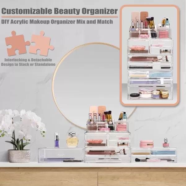 imageSorbus Stackable Acrylic Drawers  1 Clear Storage Drawers for Organizing Make up Palettes Nail Hair Accessories Cosmetics ampamp Beauty Supplies  1175quotW Makeup Organizer for Vanity Bathroom Organizer1 Drawer