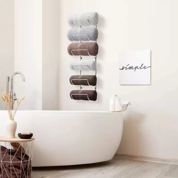imageSorbus Towel Rack Wall Mount  6 Compartments of White Metal Towel Holder for Bathroom Decor Sets Organizer for Linens Gym Rv Door Cabinet  Wine Rack Wall Mounted for Kitchen Bar Wine CellarSilver
