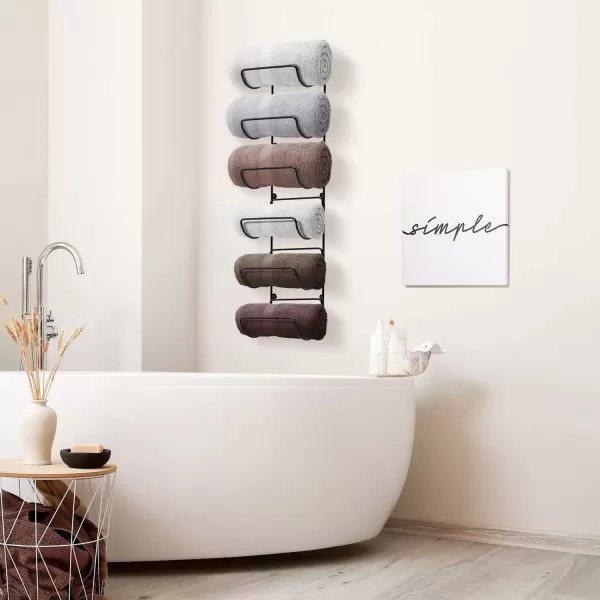 imageSorbus Towel Rack Wall Mount  6 Compartments of White Metal Towel Holder for Bathroom Decor Sets Organizer for Linens Gym Rv Door Cabinet  Wine Rack Wall Mounted for Kitchen Bar Wine CellarBlack