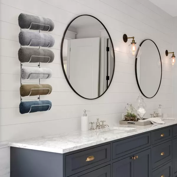 imageSorbus Towel Rack Wall Mount  6 Compartments of White Metal Towel Holder for Bathroom Decor Sets Organizer for Linens Gym Rv Door Cabinet  Wine Rack Wall Mounted for Kitchen Bar Wine CellarSilver