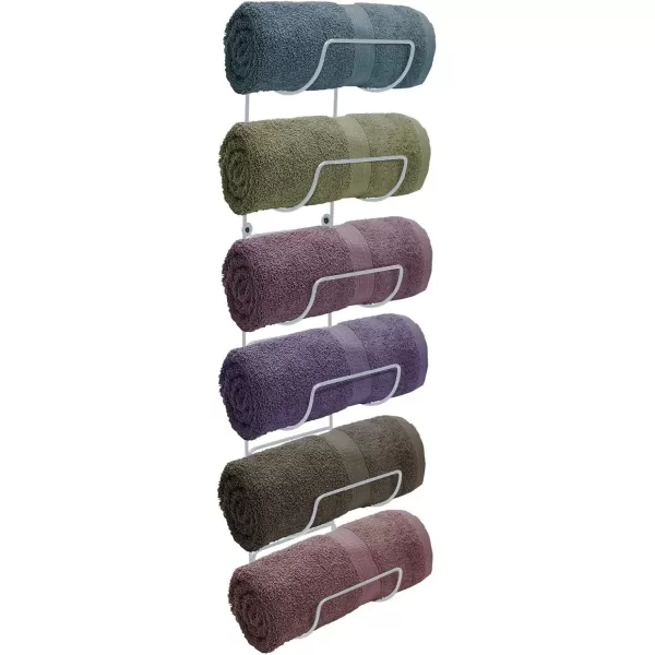 imageSorbus Towel Rack Wall Mount  6 Compartments of White Metal Towel Holder for Bathroom Decor Sets Organizer for Linens Gym Rv Door Cabinet  Wine Rack Wall Mounted for Kitchen Bar Wine CellarWhite