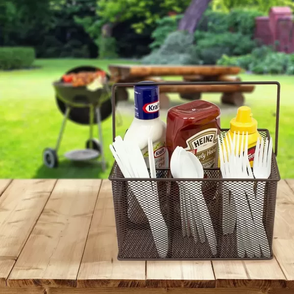 imageSorbus Utensil Caddy  Silverware Napkin Holder and Condiment Organizer  MultiPurpose Steel Mesh CaddyIdeal for Kitchen Dining Entertaining Tailgating Picnics and much more SilverBrown