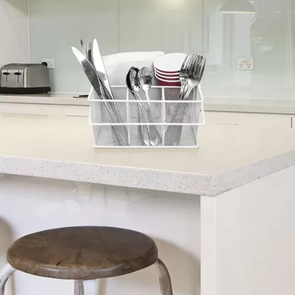 imageSorbus Utensil Caddy  Silverware Napkin Holder and Condiment Organizer  MultiPurpose Steel Mesh CaddyIdeal for Kitchen Dining Entertaining Tailgating Picnics and much more SilverWhite