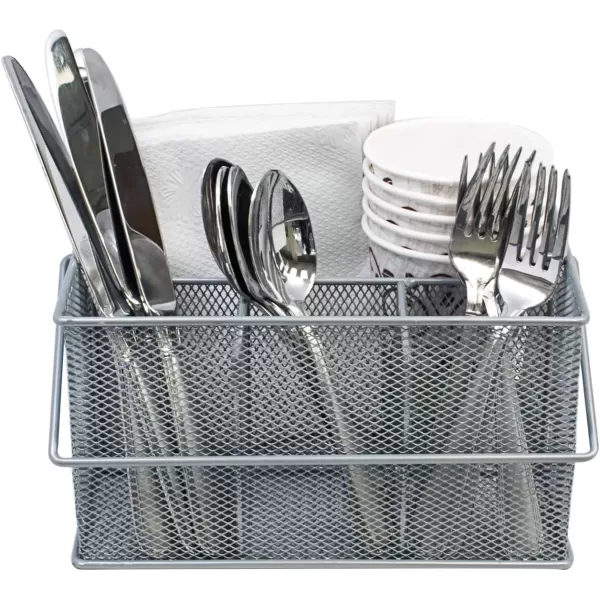 imageSorbus Utensil Caddy  Silverware Napkin Holder and Condiment Organizer  MultiPurpose Steel Mesh CaddyIdeal for Kitchen Dining Entertaining Tailgating Picnics and much more SilverSilver