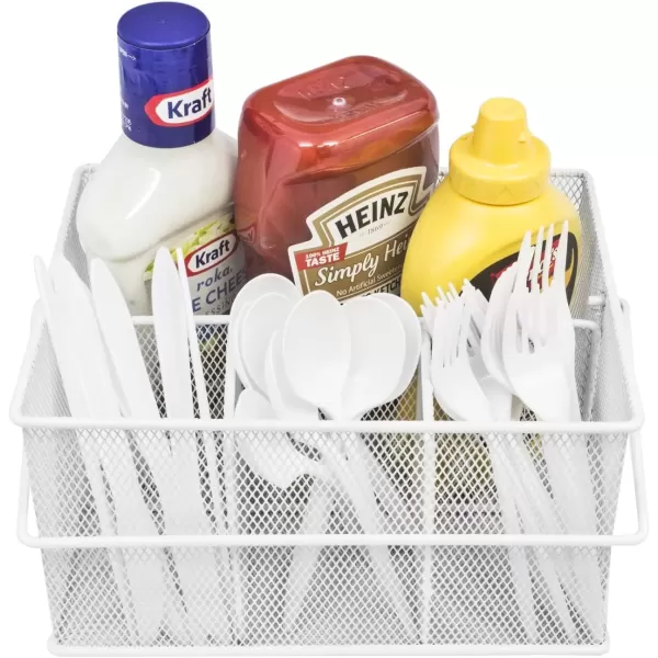 imageSorbus Utensil Caddy  Silverware Napkin Holder and Condiment Organizer  MultiPurpose Steel Mesh CaddyIdeal for Kitchen Dining Entertaining Tailgating Picnics and much more SilverWhite