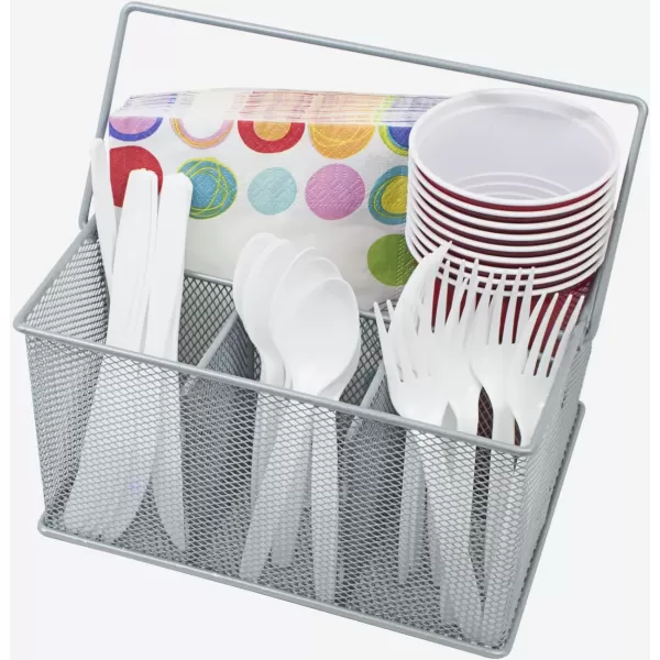 imageSorbus Utensil Caddy  Silverware Napkin Holder and Condiment Organizer  MultiPurpose Steel Mesh CaddyIdeal for Kitchen Dining Entertaining Tailgating Picnics and much more SilverSilver