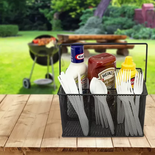 imageSorbus Utensil Caddy  Silverware Napkin Holder and Condiment Organizer  MultiPurpose Steel Mesh CaddyIdeal for Kitchen Dining Entertaining Tailgating Picnics and much more SilverBlack