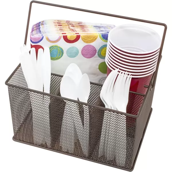 imageSorbus Utensil Caddy  Silverware Napkin Holder and Condiment Organizer  MultiPurpose Steel Mesh CaddyIdeal for Kitchen Dining Entertaining Tailgating Picnics and much more SilverBrown