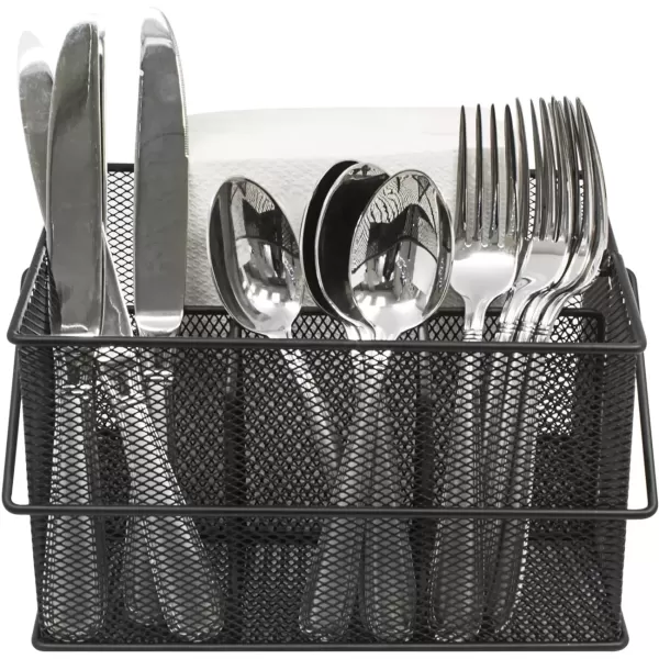 imageSorbus Utensil Caddy  Silverware Napkin Holder and Condiment Organizer  MultiPurpose Steel Mesh CaddyIdeal for Kitchen Dining Entertaining Tailgating Picnics and much more SilverBlack