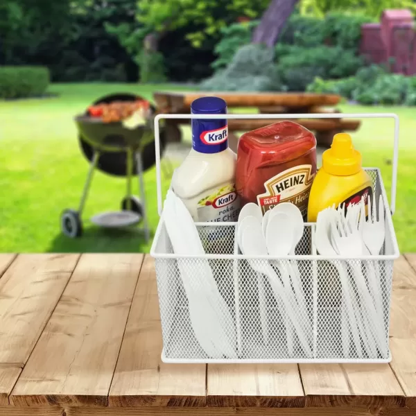 imageSorbus Utensil Caddy  Silverware Napkin Holder and Condiment Organizer  MultiPurpose Steel Mesh CaddyIdeal for Kitchen Dining Entertaining Tailgating Picnics and much more SilverWhite