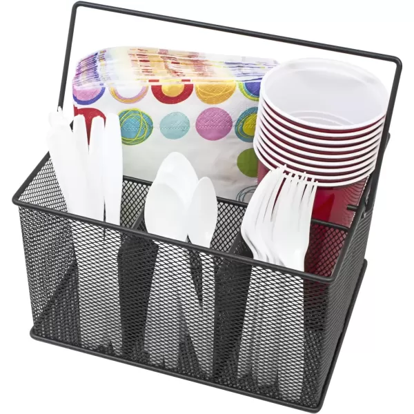 imageSorbus Utensil Caddy  Silverware Napkin Holder and Condiment Organizer  MultiPurpose Steel Mesh CaddyIdeal for Kitchen Dining Entertaining Tailgating Picnics and much more SilverBlack