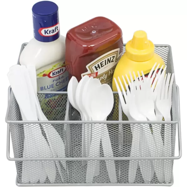 imageSorbus Utensil Caddy  Silverware Napkin Holder and Condiment Organizer  MultiPurpose Steel Mesh CaddyIdeal for Kitchen Dining Entertaining Tailgating Picnics and much more SilverSilver