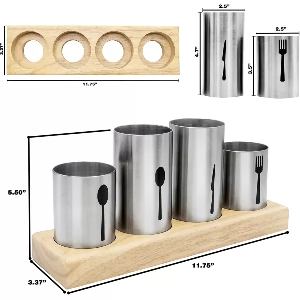 imageSorbus Utensil HolderUpright Silverware Holder with Caddy for Spoons Knives and Forks EntertainingStainless Steel Cutlery Organizer with Bamboo Wood Base