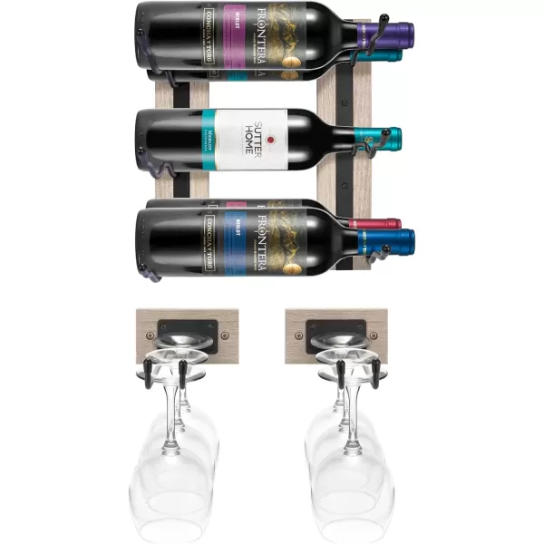 imageSorbus Wall Mounted Wine Rack  Stemware Rack Set  Wire ampamp Wood Wine Rack Wall Mounted for Bottles Liquor Champagne Wine Glasses Champagne Glasses for Home BarGrey