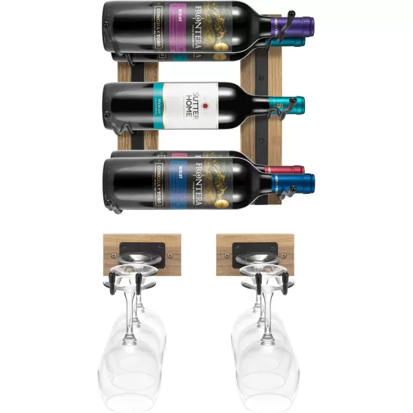 imageSorbus Wall Mounted Wine Rack  Stemware Rack Set  Wire ampamp Wood Wine Rack Wall Mounted for Bottles Liquor Champagne Wine Glasses Champagne Glasses for Home BarMahogany