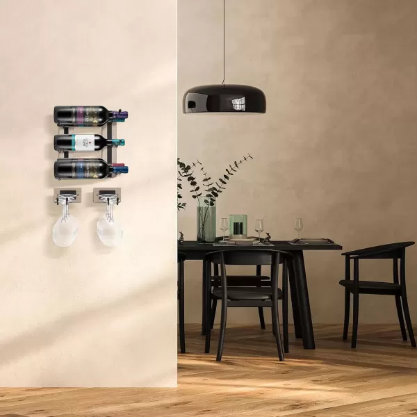 imageSorbus Wall Mounted Wine Rack  Stemware Rack Set  Wire ampamp Wood Wine Rack Wall Mounted for Bottles Liquor Champagne Wine Glasses Champagne Glasses for Home BarGrey