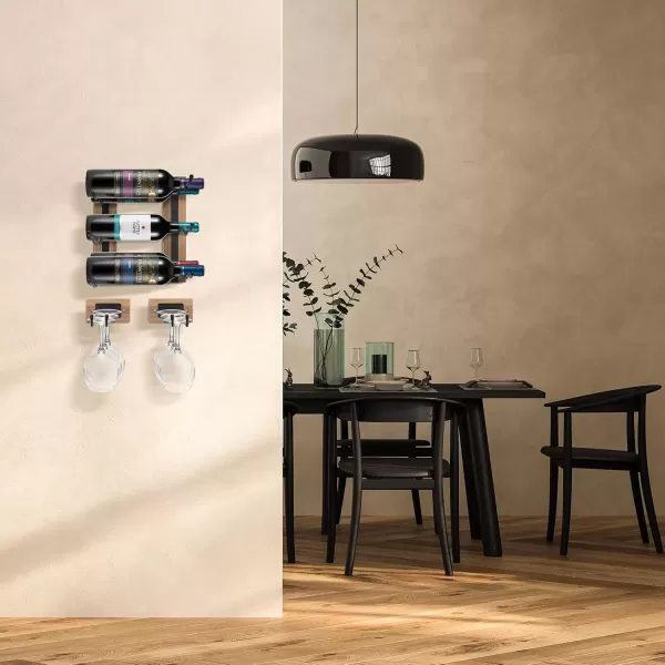 imageSorbus Wall Mounted Wine Rack  Stemware Rack Set  Wire ampamp Wood Wine Rack Wall Mounted for Bottles Liquor Champagne Wine Glasses Champagne Glasses for Home BarMahogany
