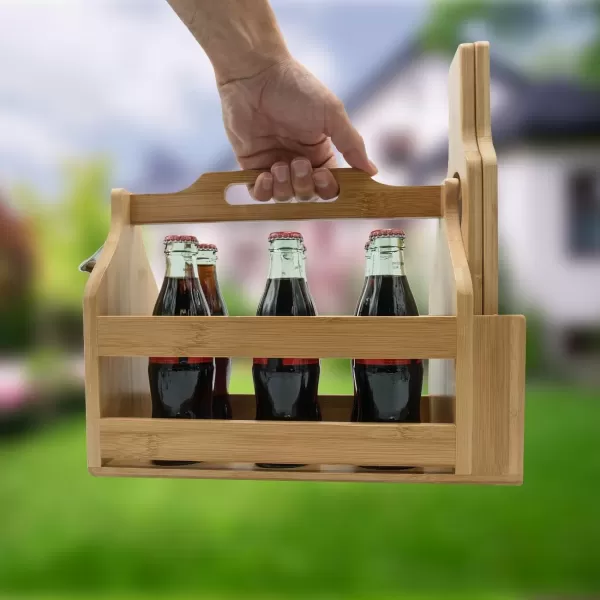 imageSorbus Wooden Bottle Caddy with Opener ampamp Sampler Boards 6Pack Drink Holder for Beer Soda Perfect for Bar Pub Restaurant Brew Fest Party and More Bamboo