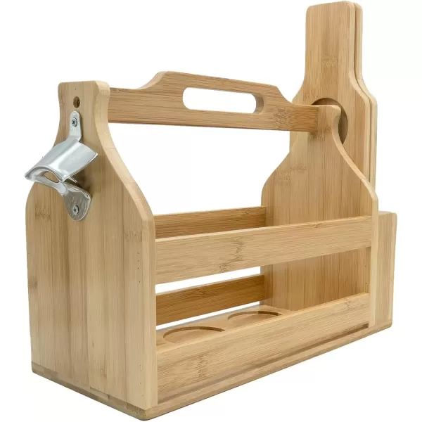imageSorbus Wooden Bottle Caddy with Opener ampamp Sampler Boards 6Pack Drink Holder for Beer Soda Perfect for Bar Pub Restaurant Brew Fest Party and More Bamboo