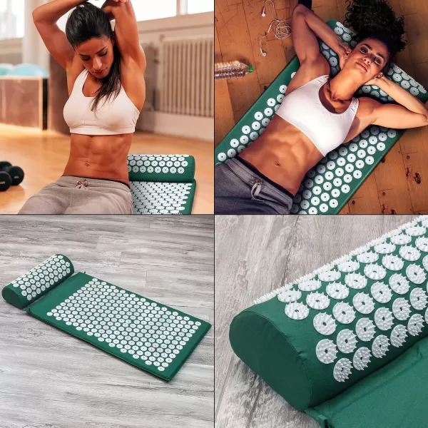imageSivan Back and Neck Pain Relief Acupressure Mat and Pillow Set Chronic Back Pain Treatment  Relieves Your Stress of Lower Upper Back and Sciatic Pain  GreenGreen