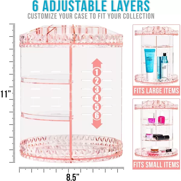 imageSorbus 360 Rotating Makeup Organizer  Spinning Acrylic cosmetics organizer Adjustable Shelves for Make Up Perfume ampamp Toiletries for Vanity Bathroom Bedroom Closet PinkPink