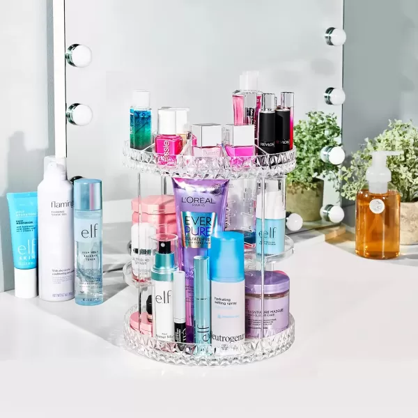 imageSorbus 360 Rotating Makeup Organizer  Spinning Acrylic cosmetics organizer Adjustable Shelves for Make Up Perfume ampamp Toiletries for Vanity Bathroom Bedroom Closet PinkClear