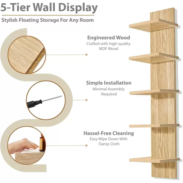 imageSorbus 5 Tier Wall Shelf Unit Vertical Column Utility Shelving for Home Decor and Storage Organizer WallMounted Floating Shelves for Bathroom Storage Bedroom Living Room Kitchen OrganizerMaple Wood