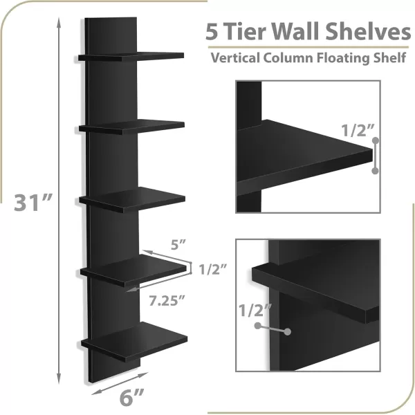 imageSorbus 5 Tier Wall Shelf Unit Vertical Column Utility Shelving for Home Decor and Storage Organizer WallMounted Floating Shelves for Bathroom Storage Bedroom Living Room Kitchen OrganizerBlack