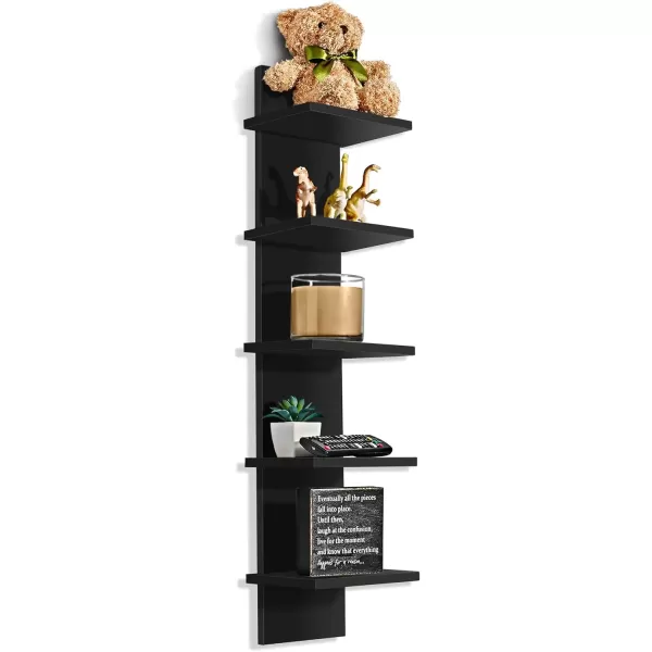 imageSorbus 5 Tier Wall Shelf Unit Vertical Column Utility Shelving for Home Decor and Storage Organizer WallMounted Floating Shelves for Bathroom Storage Bedroom Living Room Kitchen OrganizerBlack