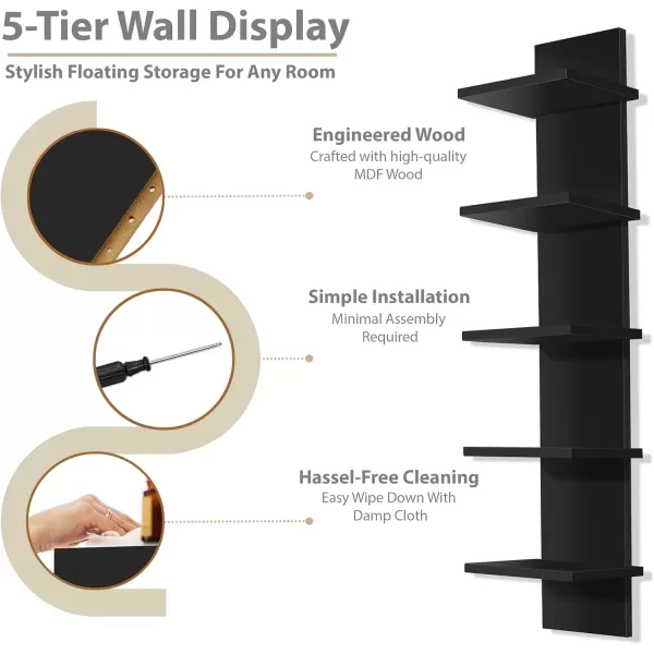 imageSorbus 5 Tier Wall Shelf Unit Vertical Column Utility Shelving for Home Decor and Storage Organizer WallMounted Floating Shelves for Bathroom Storage Bedroom Living Room Kitchen OrganizerBlack