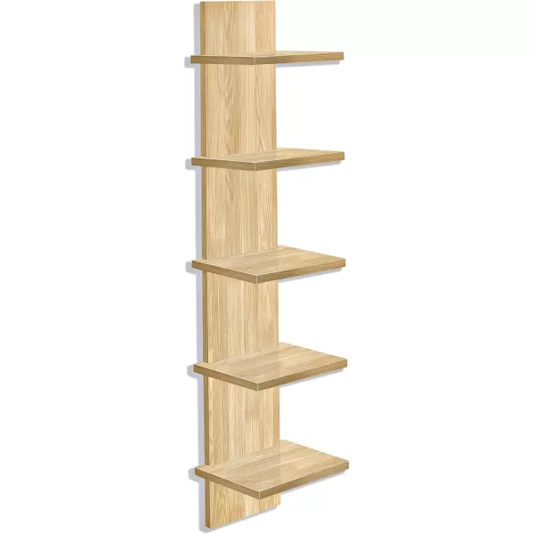 imageSorbus 5 Tier Wall Shelf Unit Vertical Column Utility Shelving for Home Decor and Storage Organizer WallMounted Floating Shelves for Bathroom Storage Bedroom Living Room Kitchen OrganizerMaple Wood