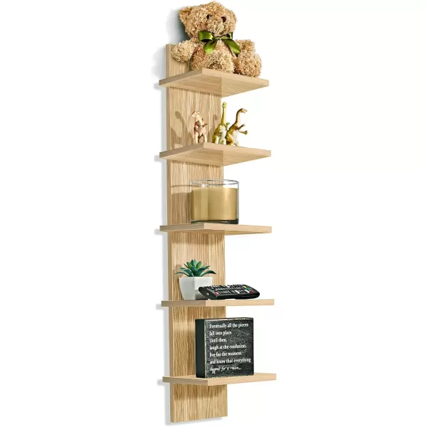 imageSorbus 5 Tier Wall Shelf Unit Vertical Column Utility Shelving for Home Decor and Storage Organizer WallMounted Floating Shelves for Bathroom Storage Bedroom Living Room Kitchen OrganizerMaple Wood