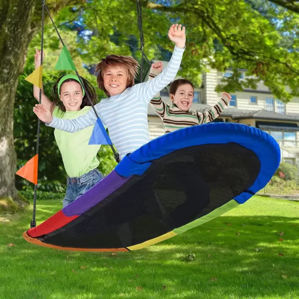 imageSorbus 60quot Saucer Swing for Kids  700lbs Big Platform Swing Tree Glider Therapy Swing for Kids Adjustable Ropes ampamp Durable Swing Seat Trampoline Net Swing for Swing SetBackyardIndoorOutdoorGiftOval Surf Swing