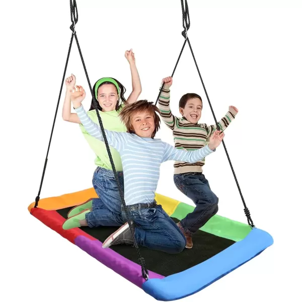 imageSorbus 60quot Saucer Swing for Kids  700lbs Big Platform Swing Tree Glider Therapy Swing for Kids Adjustable Ropes ampamp Durable Swing Seat Trampoline Net Swing for Swing SetBackyardIndoorOutdoorGiftRectangle Surf Swing