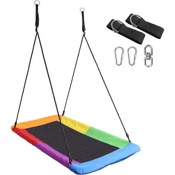 imageSorbus 60quot Saucer Swing for Kids  700lbs Big Platform Swing Tree Glider Therapy Swing for Kids Adjustable Ropes ampamp Durable Swing Seat Trampoline Net Swing for Swing SetBackyardIndoorOutdoorGiftRectangle Surf Swing