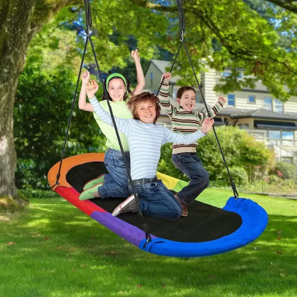 imageSorbus 60quot Saucer Swing for Kids  700lbs Big Platform Swing Tree Glider Therapy Swing for Kids Adjustable Ropes ampamp Durable Swing Seat Trampoline Net Swing for Swing SetBackyardIndoorOutdoorGiftOval Surf Swing